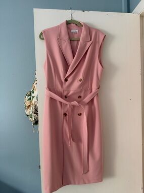 Calvin Klein Pink Sleeveless Double-Breasted Belted Midi Dress